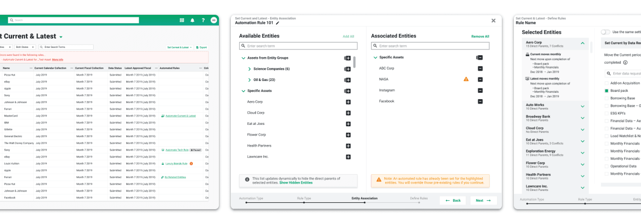 Data automation rules product screens